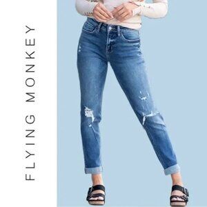 Flying Monkey Rolled High Waist Stretchy Boyfriend Jeans Banff Y3703 - Size 28